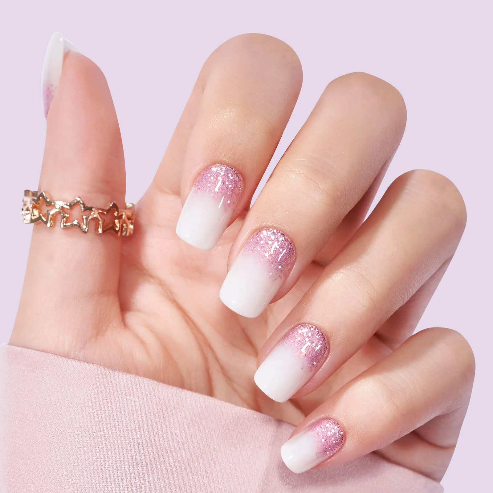 White Nails with Glitter