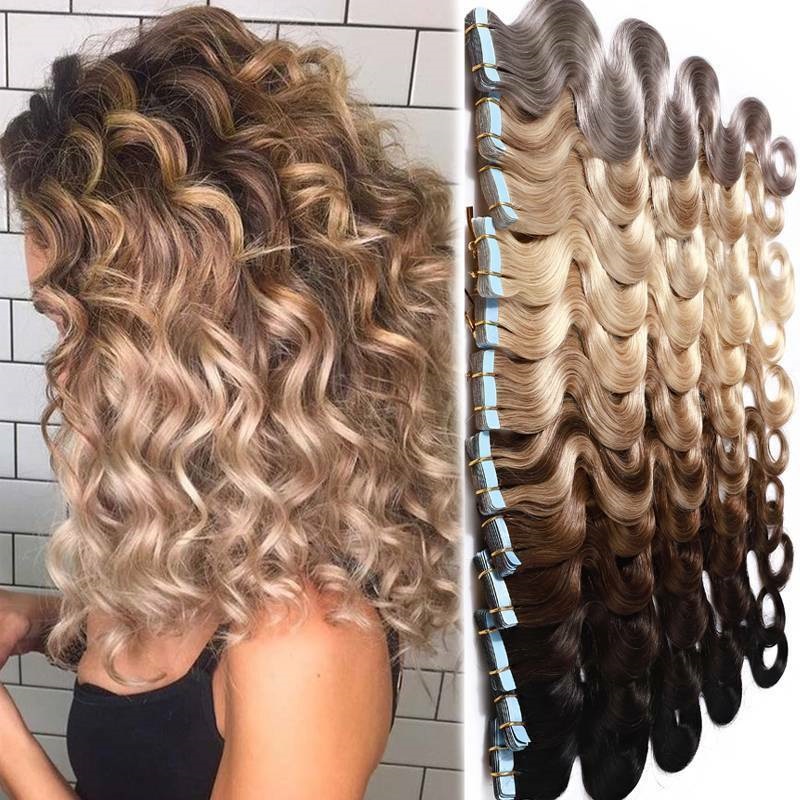 wavy tape in hair extensions