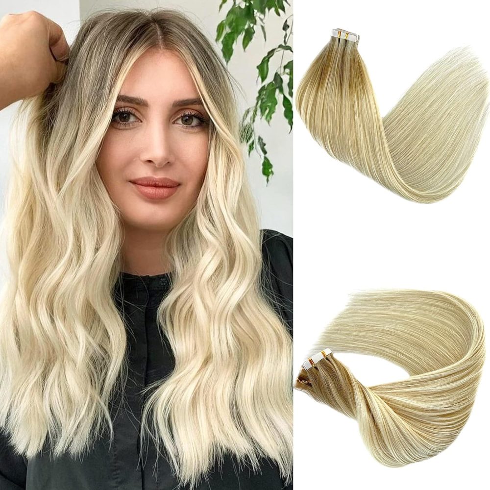 blonde tape in hair extensions